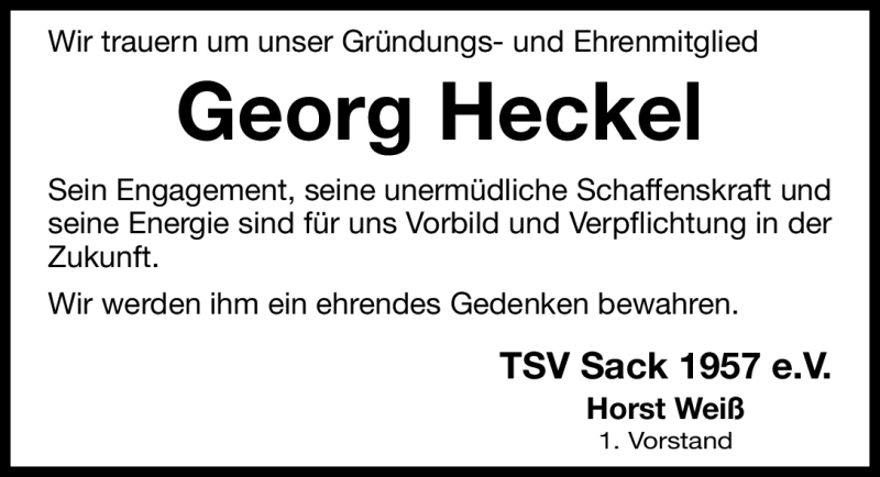  Traueranzeige für Georg Heckel vom 06.08.2011 aus Nürnberger Nachrichten