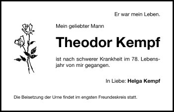 Traueranzeige von Theodor Kempf von Nürnberger Nachrichten