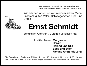Traueranzeige von Ernst Schmidt von Nürnberger Nachrichten