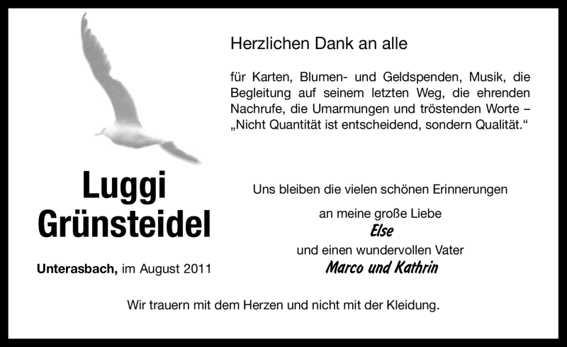  Traueranzeige für Luggi Grünsteidel vom 09.08.2011 aus Nürnberger Nachrichten