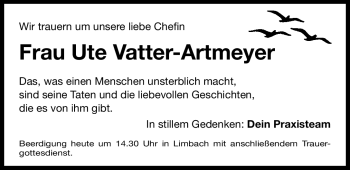 Traueranzeige von Ute Vatter-Artmeyer von Nürnberger Nachrichten