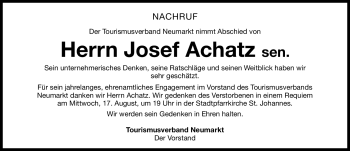Traueranzeige von Josef Achatz von Nürnberger Nachrichten