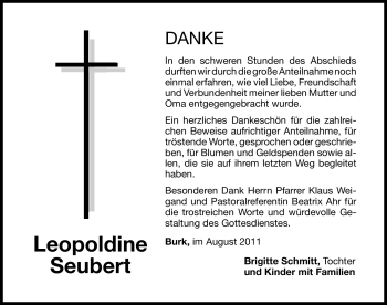 Traueranzeige von Leopoldine Seubert von Nürnberger Nachrichten