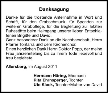 Traueranzeige von Brigitte und David  von Nürnberger Nachrichten