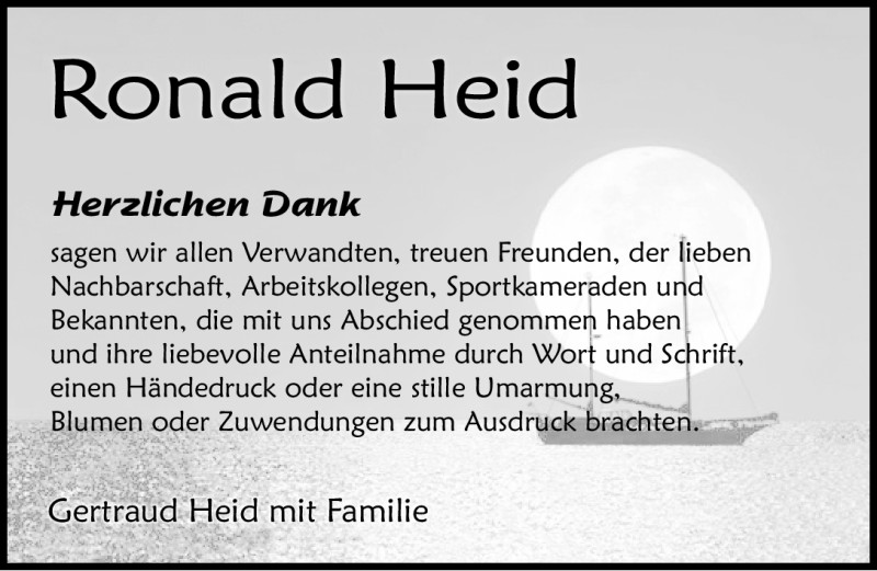  Traueranzeige für Ronald Heid vom 13.08.2011 aus Nürnberger Nachrichten