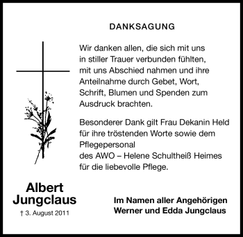 Traueranzeige von Albert Jungclaus von Nürnberger Nachrichten
