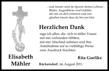 Traueranzeige von Elisabeth Mähler von Nürnberger Nachrichten