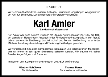 Traueranzeige von Karl Amler von Nürnberger Nachrichten