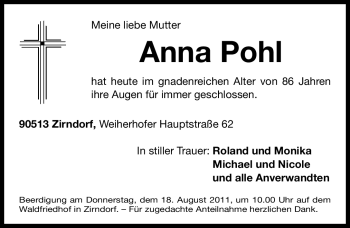 Traueranzeige von Anna Pohl von Nürnberger Nachrichten