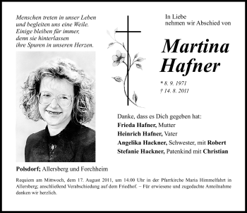 Traueranzeigen von Martina Hafner | trauer.nn.de