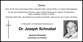 Traueranzeige von Joseph Schnabel von Nürnberger Nachrichten