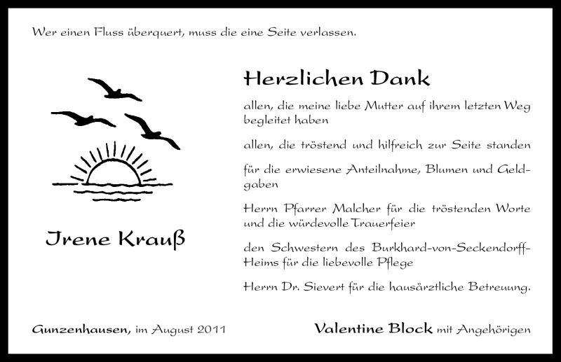  Traueranzeige für Irene Krauß vom 20.08.2011 aus Nürnberger Nachrichten