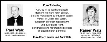 Traueranzeige von Paul und Rainer Walz von Nürnberger Nachrichten