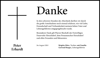 Traueranzeige von Peter Erhardt von Nürnberger Nachrichten