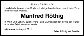 Traueranzeige von Manfred Röthig von Nürnberger Nachrichten