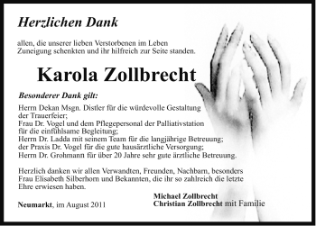 Traueranzeige von Karola Zollbrecht von Nürnberger Nachrichten