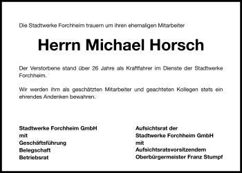 Traueranzeige von Michael Horsch von Nürnberger Nachrichten