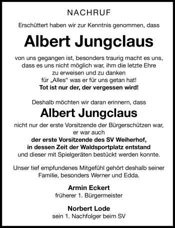 Traueranzeige von Albert Jungclaus von Nürnberger Nachrichten