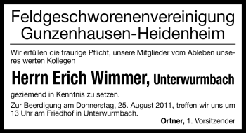 Traueranzeige von Erich Wimmer von Nürnberger Nachrichten