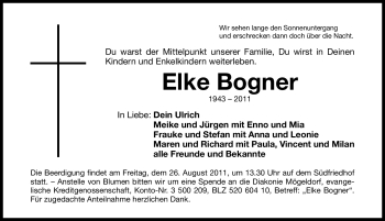 Traueranzeige von Elke Bogner von Nürnberger Nachrichten