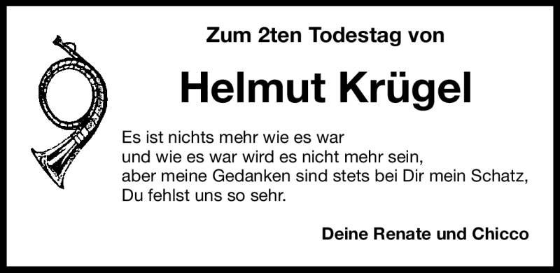  Traueranzeige für Helmut Krügel vom 09.09.2011 aus Nürnberger Nachrichten