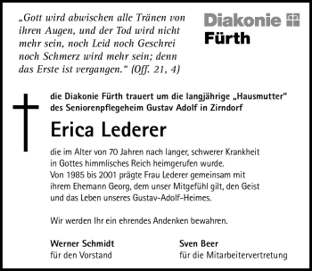 Traueranzeige von Erica Lederer von Nürnberger Nachrichten