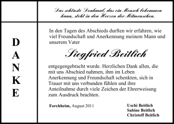 Traueranzeige von Siegfried Beitlich von Nürnberger Nachrichten