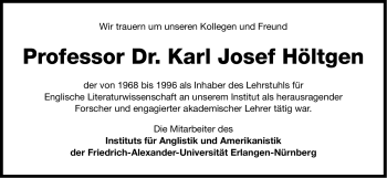 Traueranzeige von Karl Josef Höltgen von Nürnberger Nachrichten