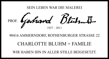Traueranzeige von Gerhard Bluhm von Nürnberger Nachrichten