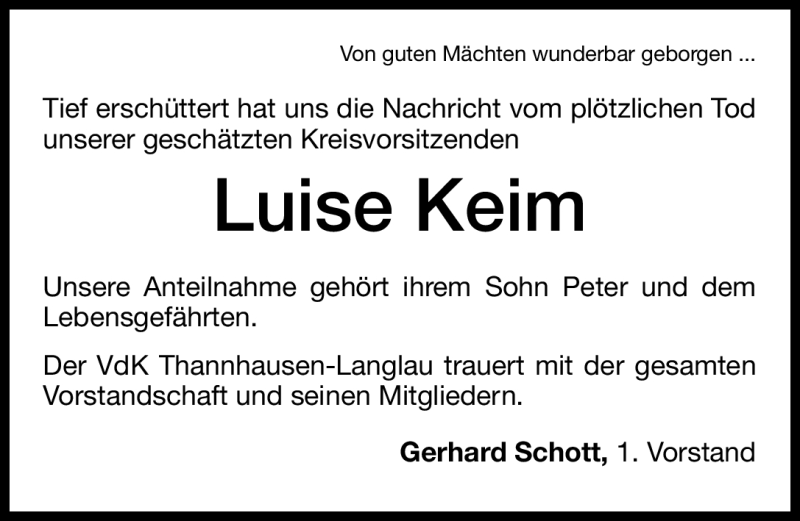  Traueranzeige für Luise Keim vom 07.09.2011 aus Nürnberger Nachrichten