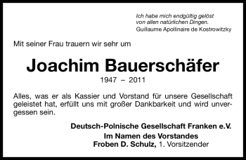 Traueranzeige von Joachim Bauerschäfer von Nürnberger Nachrichten