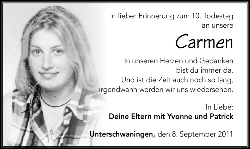 Traueranzeige für Carmen  vom 08.09.2011 aus Nürnberger Nachrichten