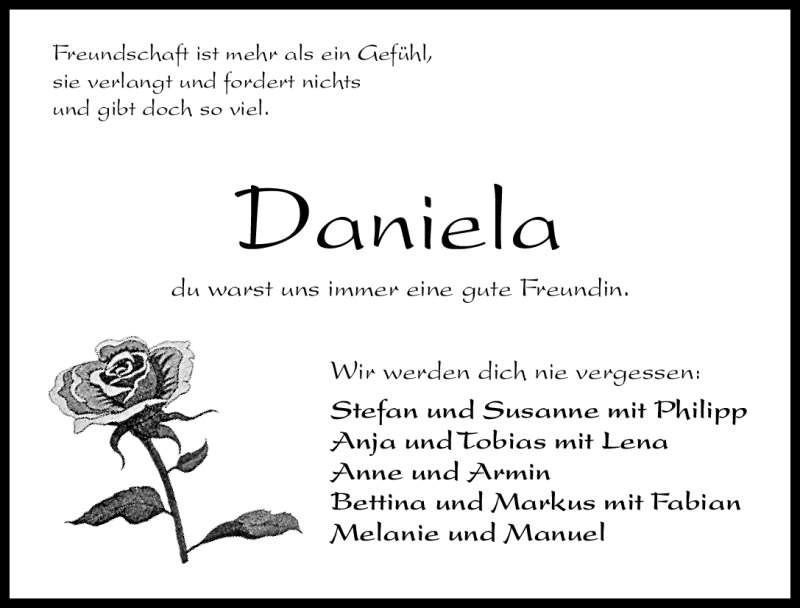  Traueranzeige für Daniela Strauß vom 08.09.2011 aus Nürnberger Nachrichten