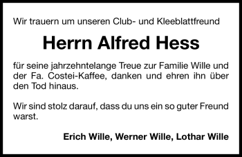 Traueranzeige von Alfred Hess von Nürnberger Nachrichten
