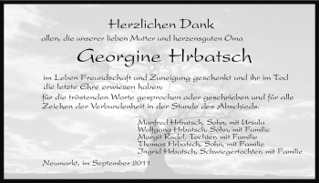 Traueranzeige von Georgine Hrbatsch von Nürnberger Nachrichten