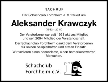Traueranzeige von Aleksander Krawczyk von Nürnberger Nachrichten