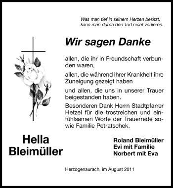 Traueranzeige von Hella Bleimüller von Nürnberger Nachrichten