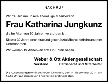 Traueranzeige von Katharina Jungkunz von Nürnberger Nachrichten