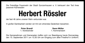 Traueranzeige von Herbert Rössler von Nürnberger Nachrichten