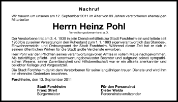 Traueranzeige von Heinz Pohl von Nürnberger Nachrichten