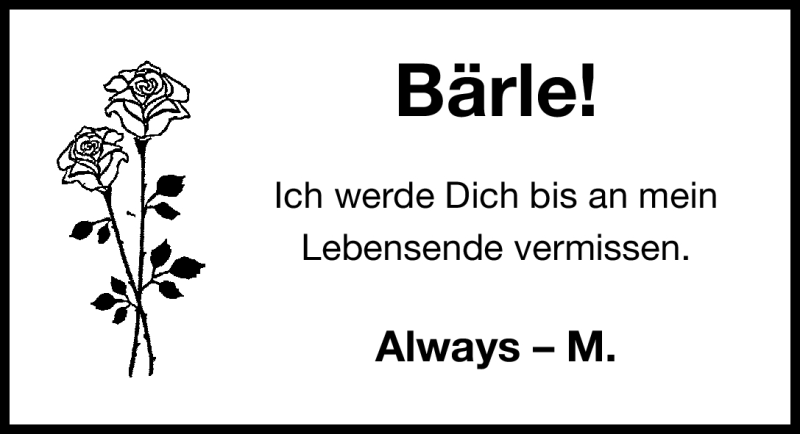  Traueranzeige für Bärle  vom 15.09.2011 aus Nürnberger Nachrichten