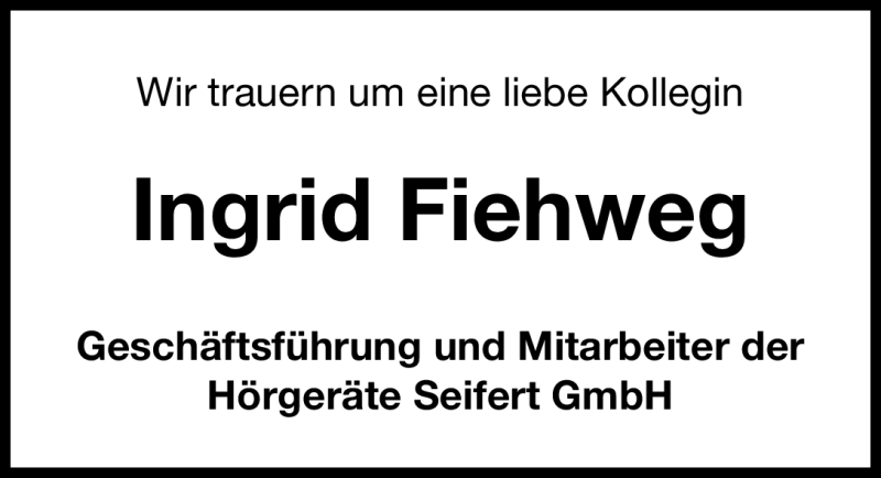  Traueranzeige für Ingrid Fiehweg vom 20.09.2011 aus Nürnberger Nachrichten
