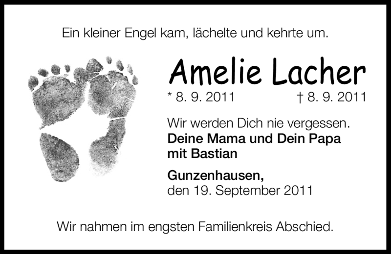  Traueranzeige für Amelie Lacher vom 19.09.2011 aus Nürnberger Nachrichten