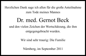 Traueranzeige von Gernot Beck von Nürnberger Nachrichten