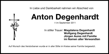 Traueranzeige von Anton Degenhardt von Nürnberger Nachrichten