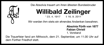 Traueranzeige von Willibald Zeilinger von Nürnberger Nachrichten