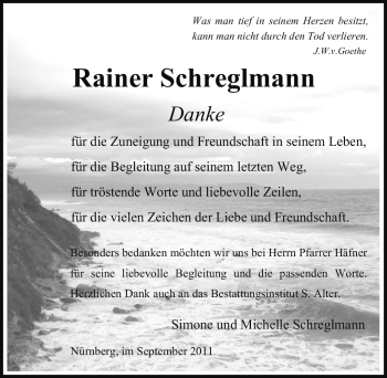 Traueranzeige von Rainer Schreglmann von Nürnberger Nachrichten