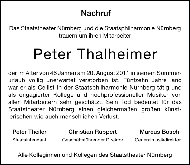 Traueranzeigen Von Peter Thalheimer | Trauer.nn.de