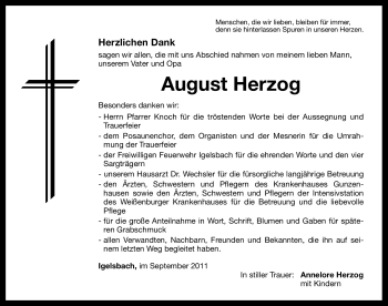 Traueranzeige von August Herzog von Nürnberger Nachrichten