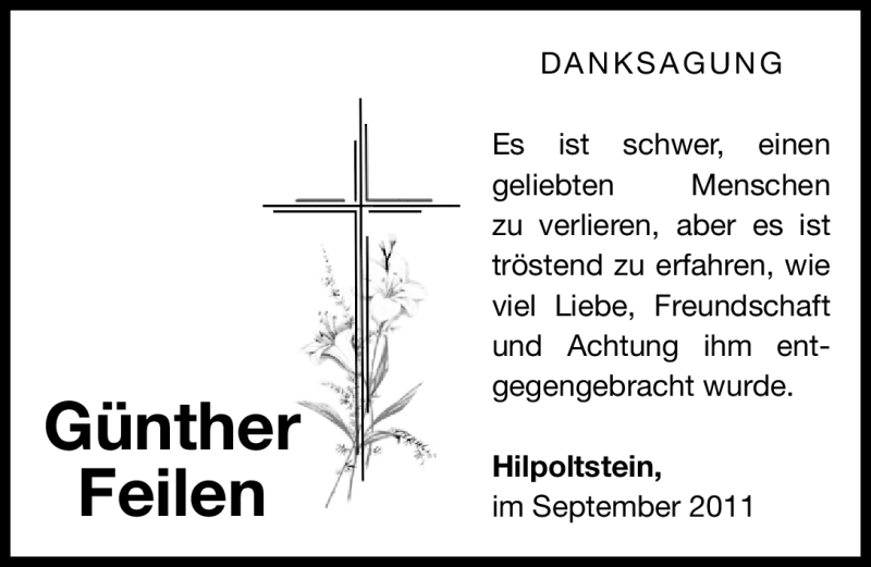  Traueranzeige für Günther Feilen vom 28.09.2011 aus Nürnberger Nachrichten